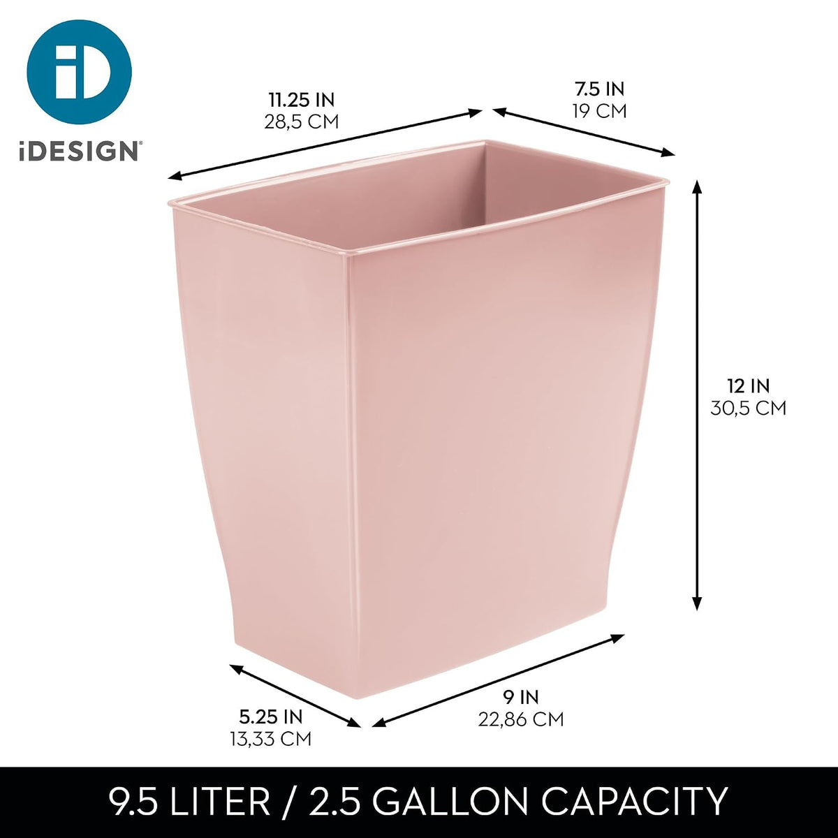 Small Plastic Bathroom Trash Can, Slim Rectangle Garbage Bin, Pink
