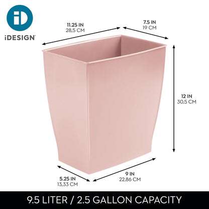 Small Plastic Bathroom Trash Can, Slim Rectangle Garbage Bin, Pink