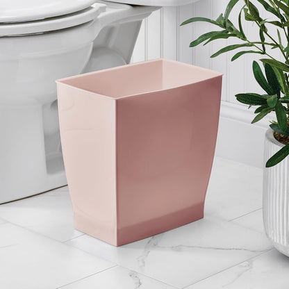 Small Plastic Bathroom Trash Can, Slim Rectangle Garbage Bin, Pink