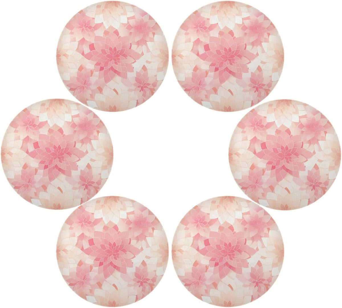 Rosette Floral Pattern Peach Gold Round Natural placemats Vinyl Waterproof Round placemats for Dining Table Set of 6 15.4x15.4in