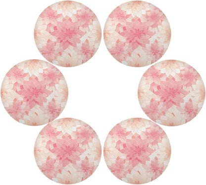 Rosette Floral Pattern Peach Gold Round Natural placemats Vinyl Waterproof Round placemats for Dining Table Set of 6 15.4x15.4in