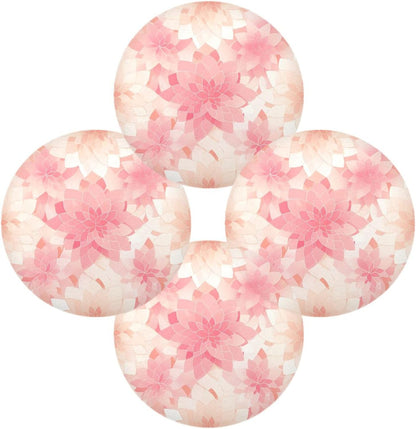 Rosette Floral Pattern Peach Gold Round Natural placemats Vinyl Waterproof Round placemats for Dining Table Set of 6 15.4x15.4in