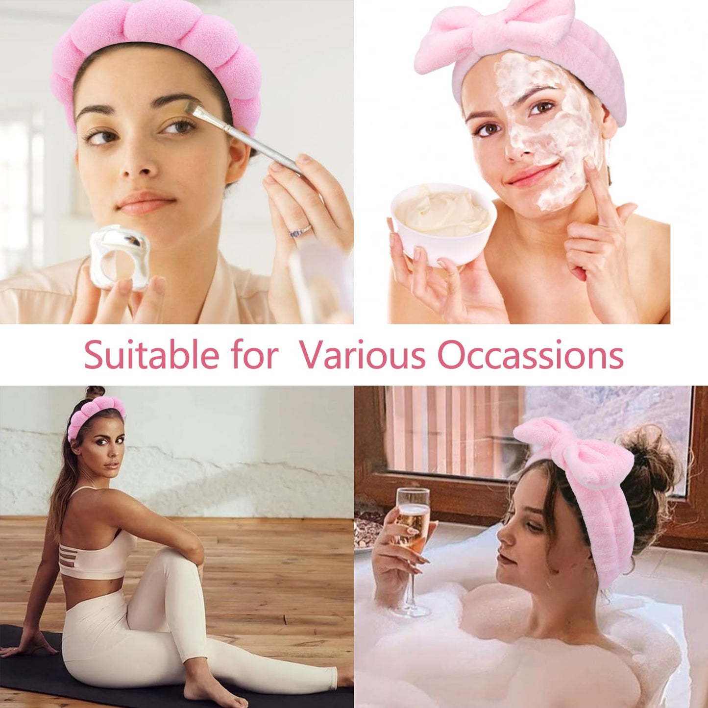 Spa Headband, Makeup Accessory, Face Washing Wrist Bands, Teen Girl Gifts Trendy Stuff, Pink Cute Hair Accessories