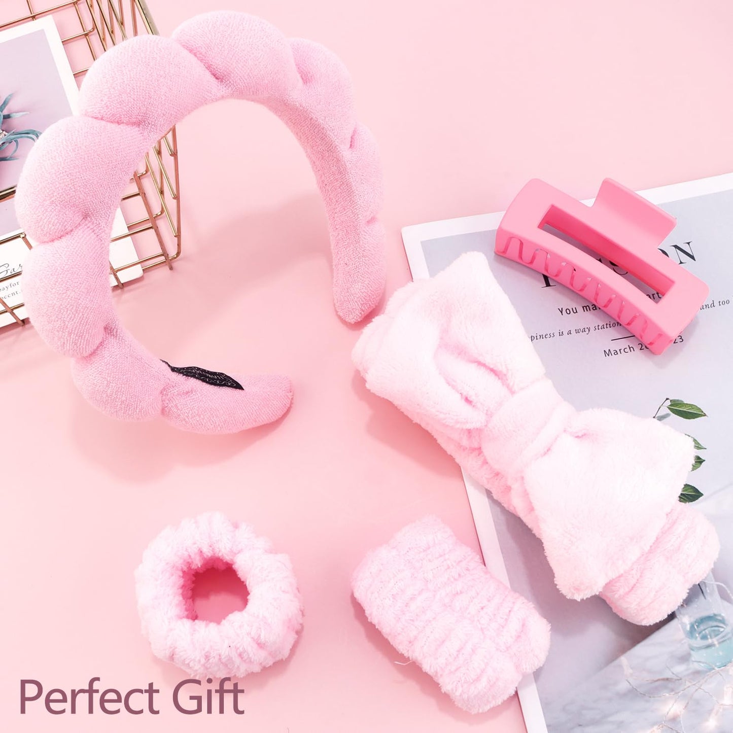 Spa Headband, Makeup Accessory, Face Washing Wrist Bands, Teen Girl Gifts Trendy Stuff, Pink Cute Hair Accessories
