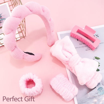 Spa Headband, Makeup Accessory, Face Washing Wrist Bands, Teen Girl Gifts Trendy Stuff, Pink Cute Hair Accessories