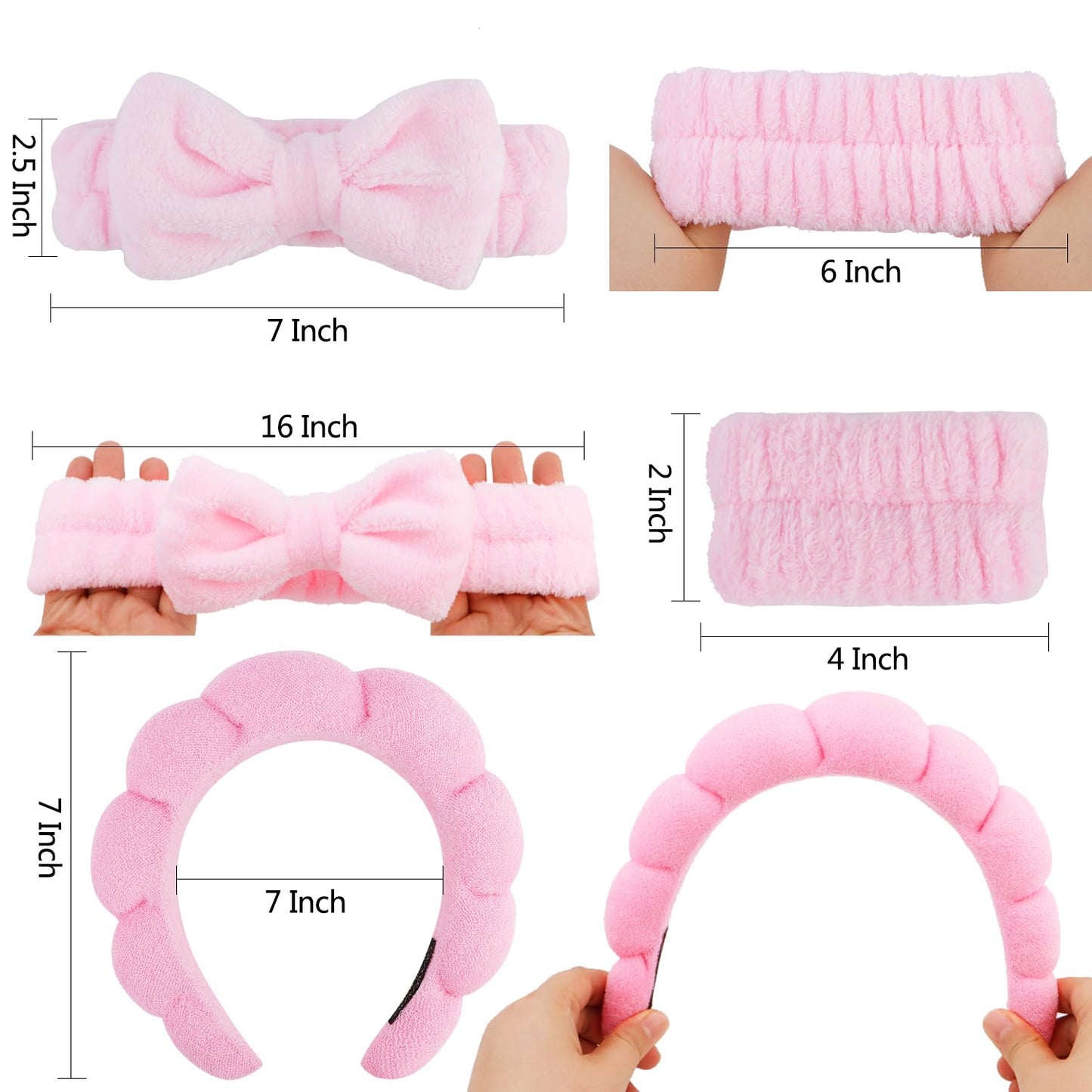 Spa Headband, Makeup Accessory, Face Washing Wrist Bands, Teen Girl Gifts Trendy Stuff, Pink Cute Hair Accessories