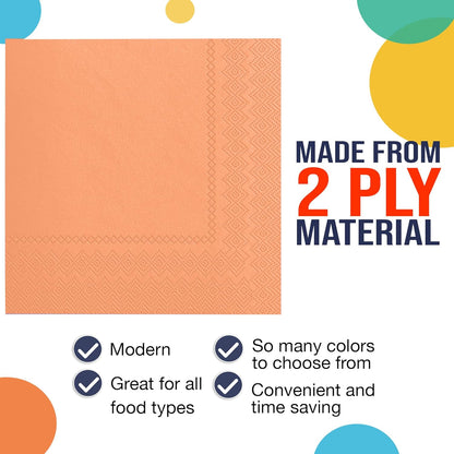 Party Solids Peach Napkins Disposable Everyday 50 Pcs 2 Ply Peach Cocktail Napkins Paper Everyday For Parties & Party Supplies