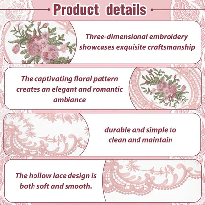 2Pcs Pink Retro Lace Placemats, 12'' x 16'' French Lace Doilies for Tables Oval Embroidered Table Place Mats Farmhouse Coasters Cup Mat for Wedding Home Table Decor (Pink)