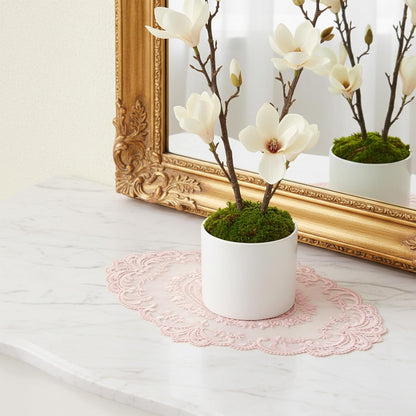 2Pcs Pink Retro Lace Placemats, 12'' x 16'' French Lace Doilies for Tables Oval Embroidered Table Place Mats Farmhouse Coasters Cup Mat for Wedding Home Table Decor (Pink)