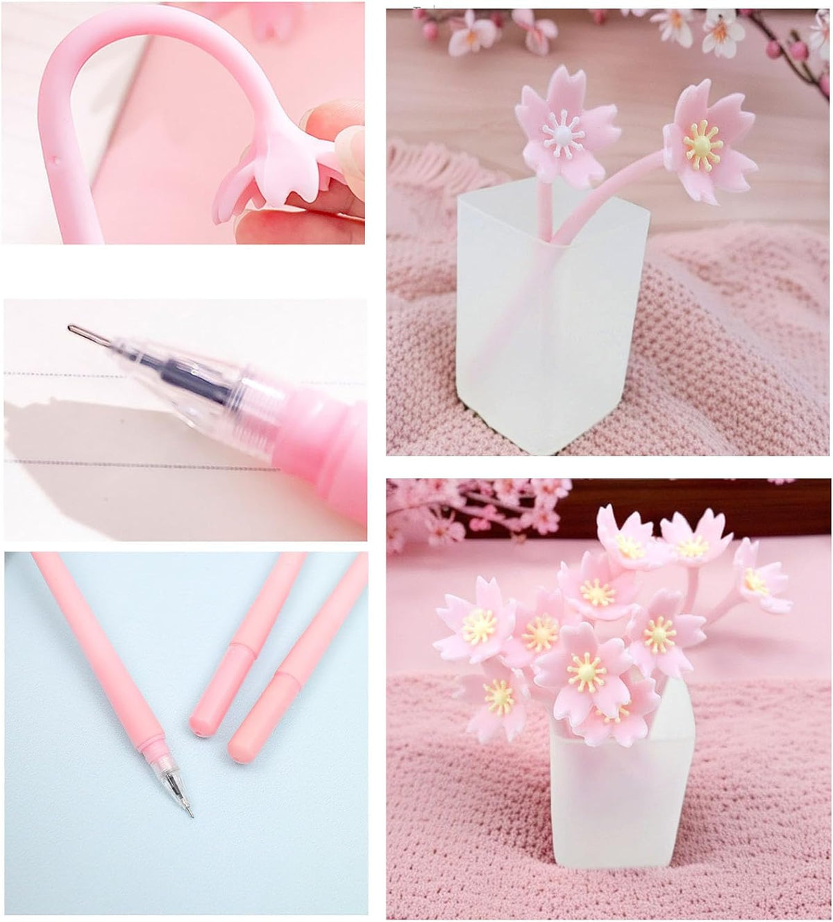 12pcs Pretty Sakura Pens Pink Cherry Gel Ink Pens Cute Novelty with Black Ink for Mother's Day Gift Nurses Women Students Teacher Classroom Office Supplies