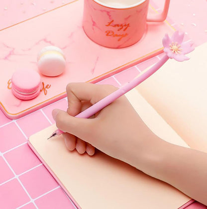 12pcs Pretty Sakura Pens Pink Cherry Gel Ink Pens Cute Novelty with Black Ink for Mother's Day Gift Nurses Women Students Teacher Classroom Office Supplies
