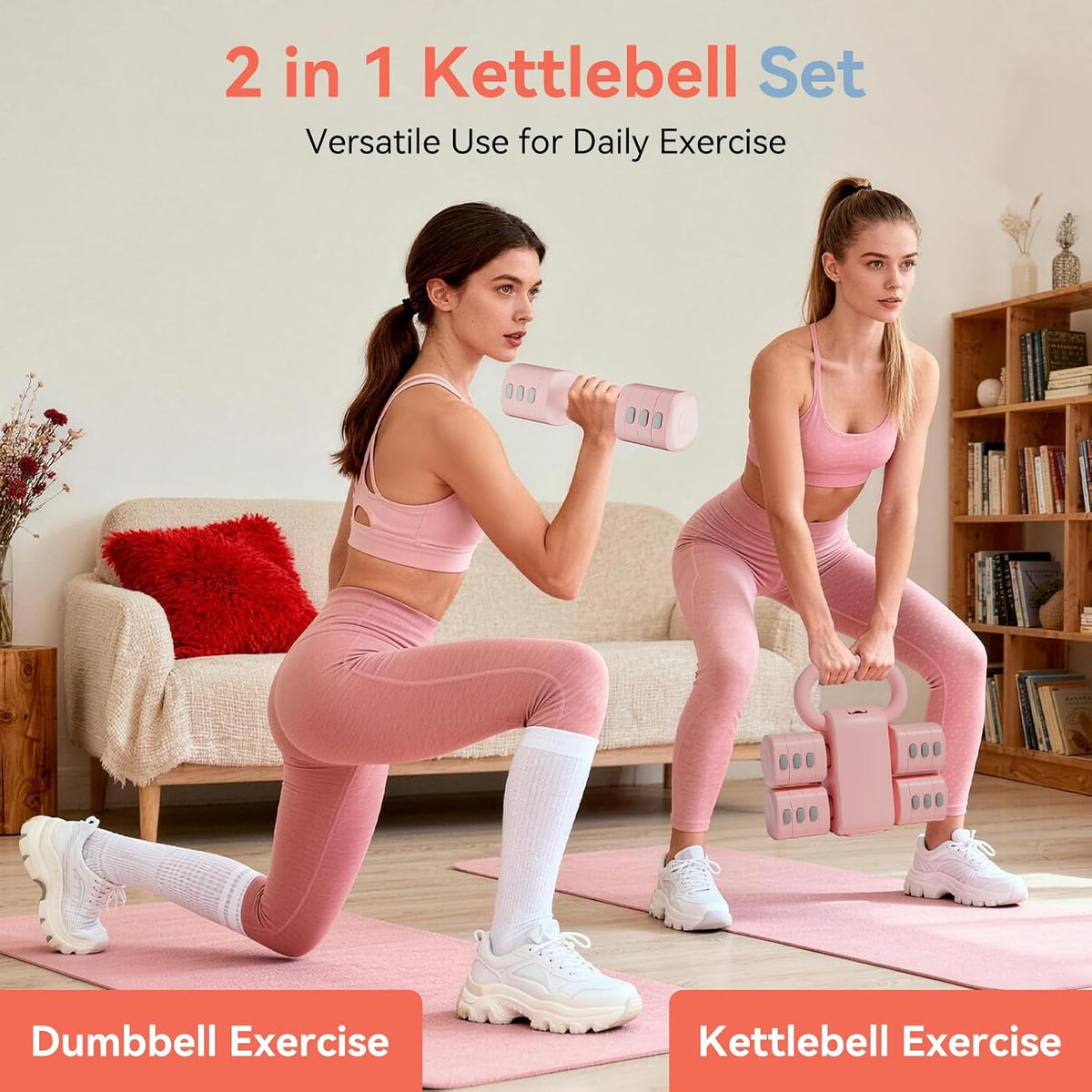 4‑in‑1 Adjustable Kettlebell Dumbbell Set 12 LBS Home Gym Weights for Women
