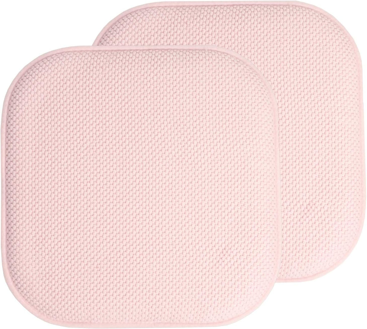 Chair Cushion Memory Foam Pads Honeycomb Pattern Slip Non Skid Rubber Back Rounded Square 16" x 16" Seat Cover, 2 Pack, Pink