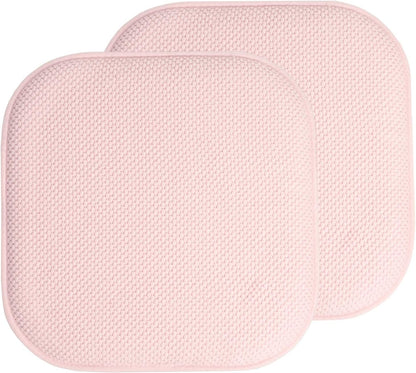 Chair Cushion Memory Foam Pads Honeycomb Pattern Slip Non Skid Rubber Back Rounded Square 16" x 16" Seat Cover, 2 Pack, Pink
