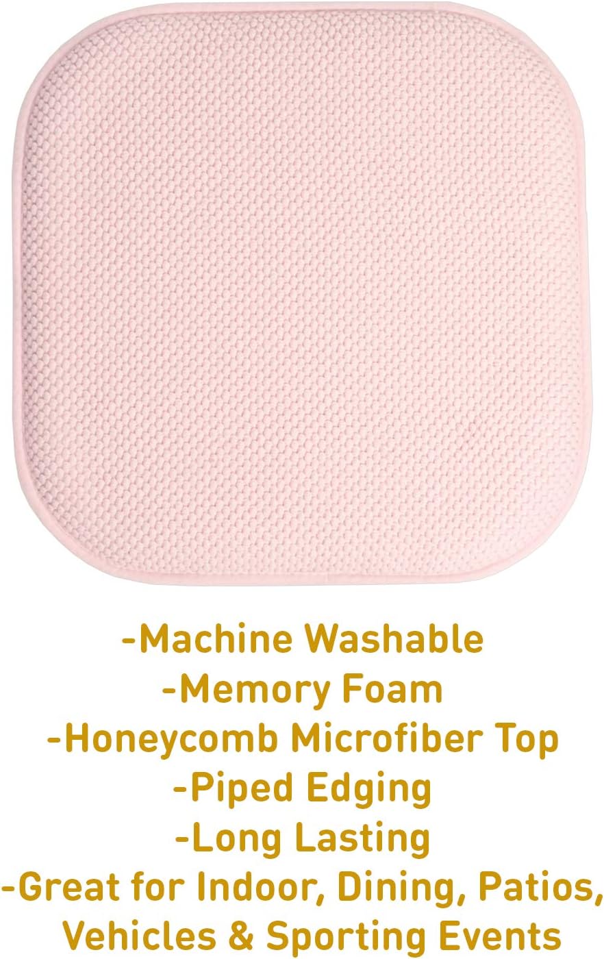 Chair Cushion Memory Foam Pads Honeycomb Pattern Slip Non Skid Rubber Back Rounded Square 16" x 16" Seat Cover, 2 Pack, Pink