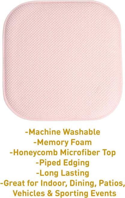 Chair Cushion Memory Foam Pads Honeycomb Pattern Slip Non Skid Rubber Back Rounded Square 16" x 16" Seat Cover, 2 Pack, Pink