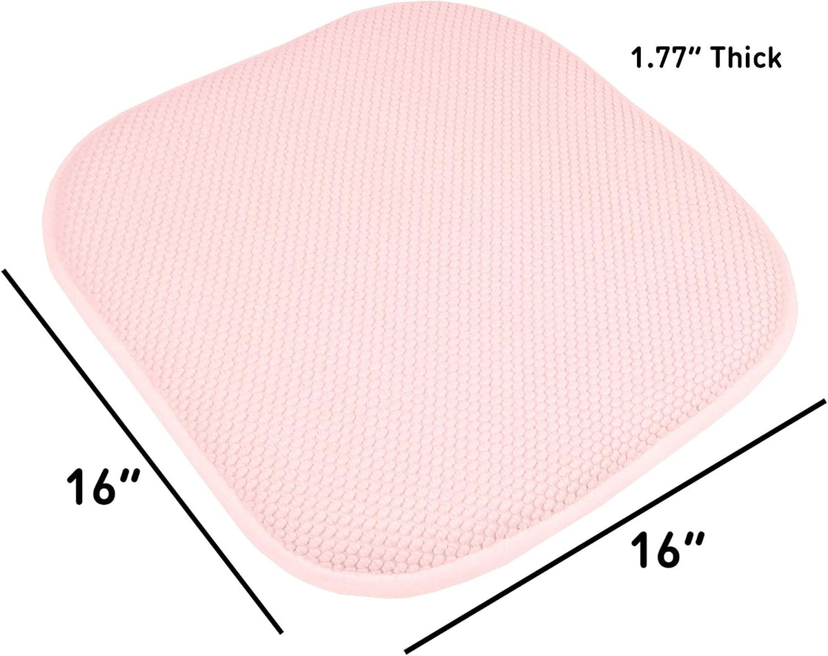 Chair Cushion Memory Foam Pads Honeycomb Pattern Slip Non Skid Rubber Back Rounded Square 16" x 16" Seat Cover, 2 Pack, Pink