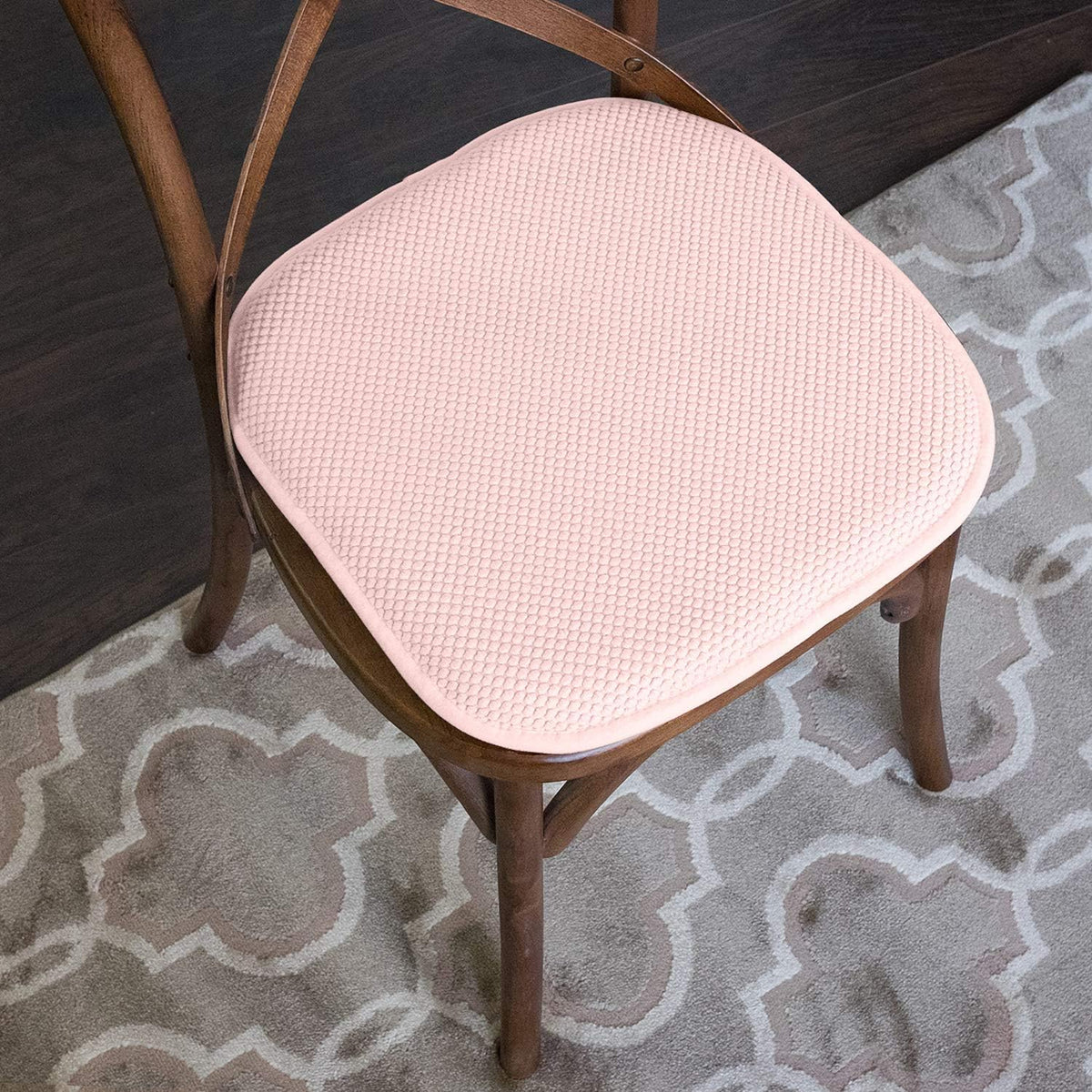 Chair Cushion Memory Foam Pads Honeycomb Pattern Slip Non Skid Rubber Back Rounded Square 16" x 16" Seat Cover, 2 Pack, Pink