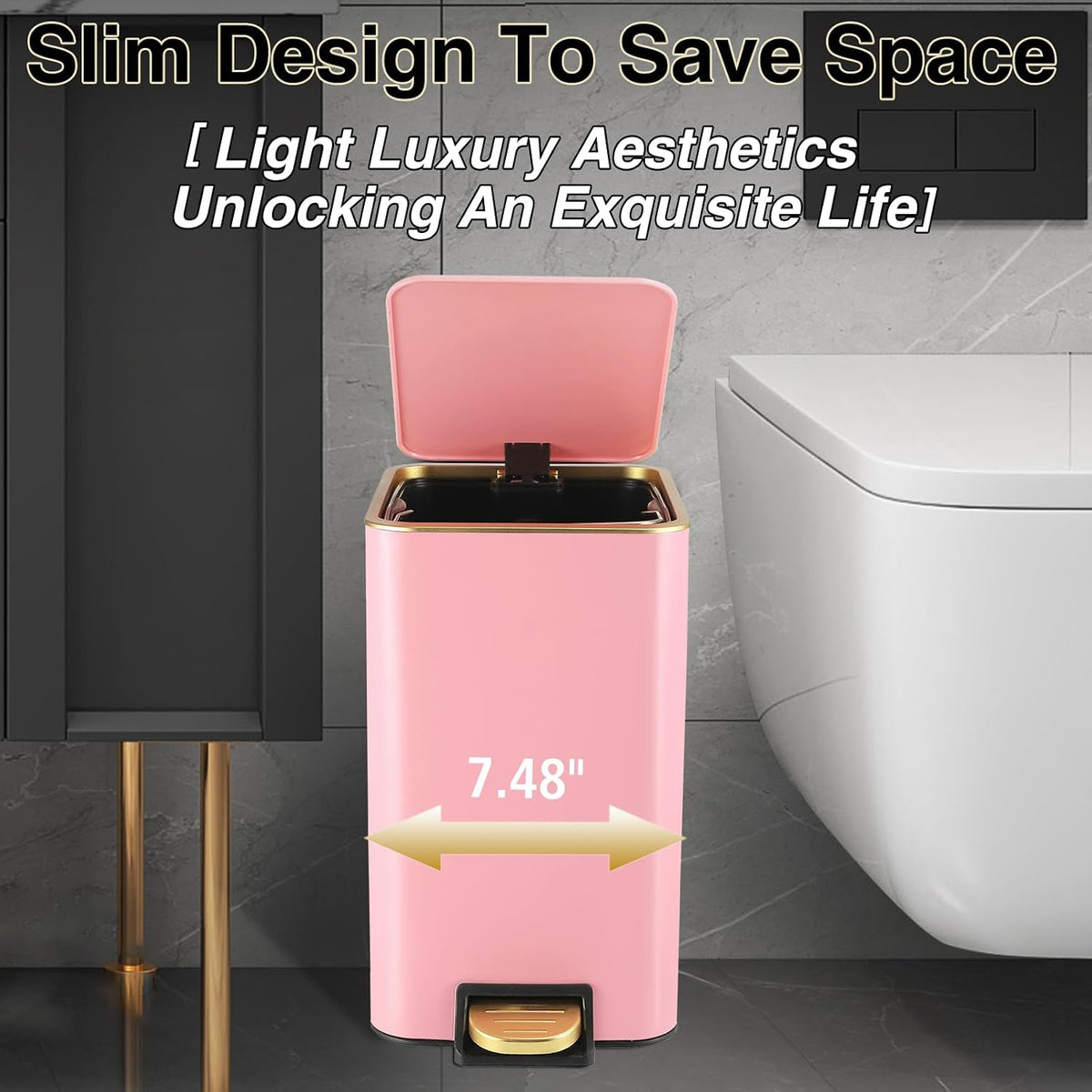 XLHOMO Pink Bathroom Accessories Set 8 Piece Pink and Gold Bathroom Set, Bathroom Sets with Stainless Steel Trash Can,Toilet Brush,Toothbrush Set,Soap Dispenser