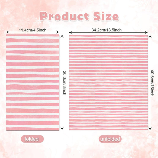 200PCS Pink and White Stripe Guest Napkins, 2 Ply Disposable Paper Pack, Striped Dinner Hand Napkin for Bathroom Powder Room Wedding Holiday Bridal & Baby Shower Decorative Towels, 4.5x8 Inch