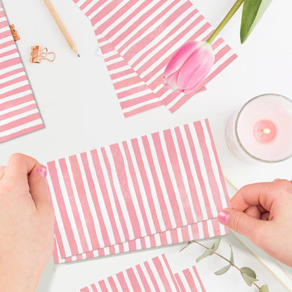 200PCS Pink and White Stripe Guest Napkins, 2 Ply Disposable Paper Pack, Striped Dinner Hand Napkin for Bathroom Powder Room Wedding Holiday Bridal & Baby Shower Decorative Towels, 4.5x8 Inch