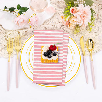 200PCS Pink and White Stripe Guest Napkins, 2 Ply Disposable Paper Pack, Striped Dinner Hand Napkin for Bathroom Powder Room Wedding Holiday Bridal & Baby Shower Decorative Towels, 4.5x8 Inch