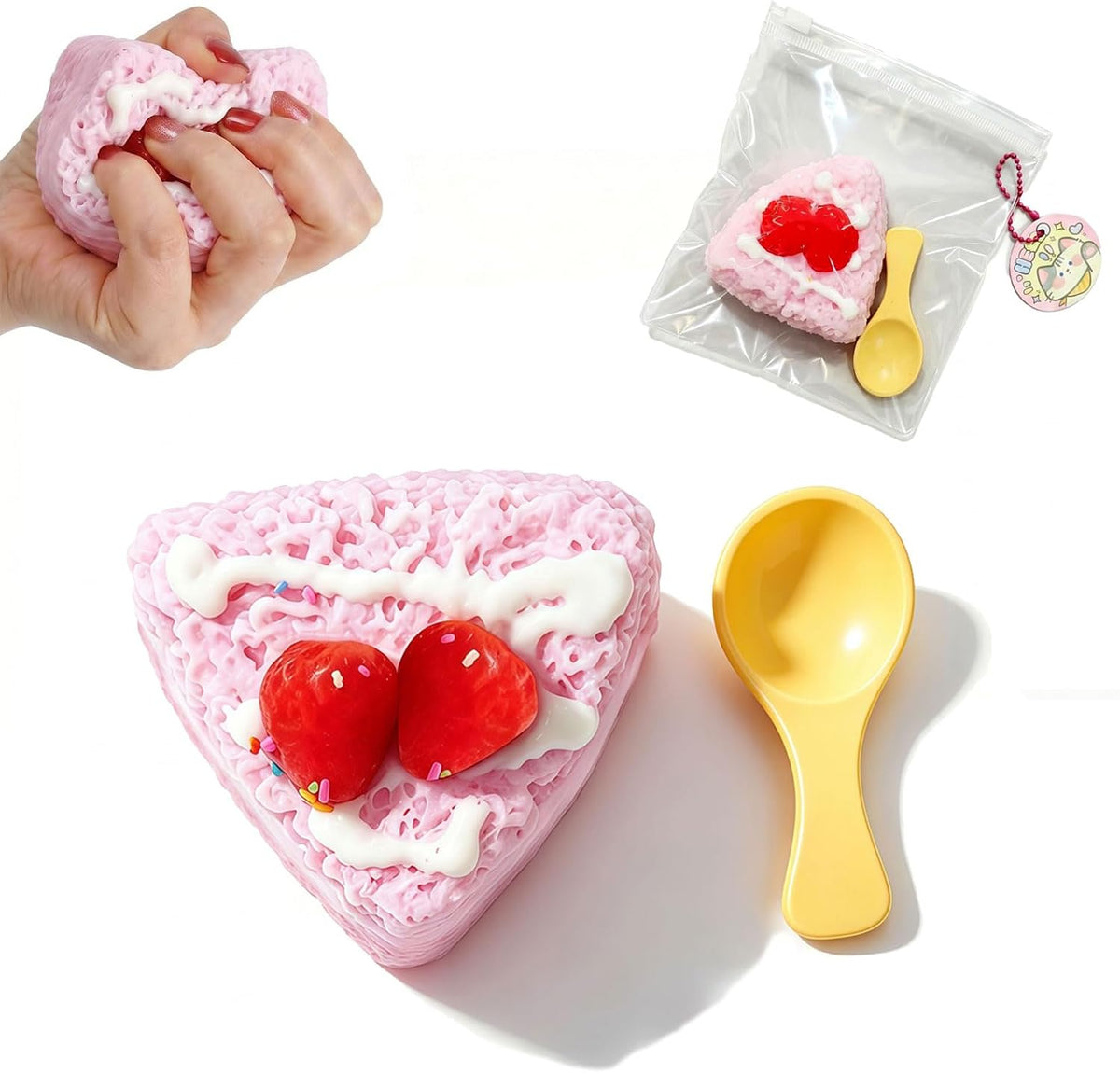 Strawberry Cake Taba Squishy Toy, Pink Fidget Slow Rising Squishy, Stress Relief Silicone Gift for Adults