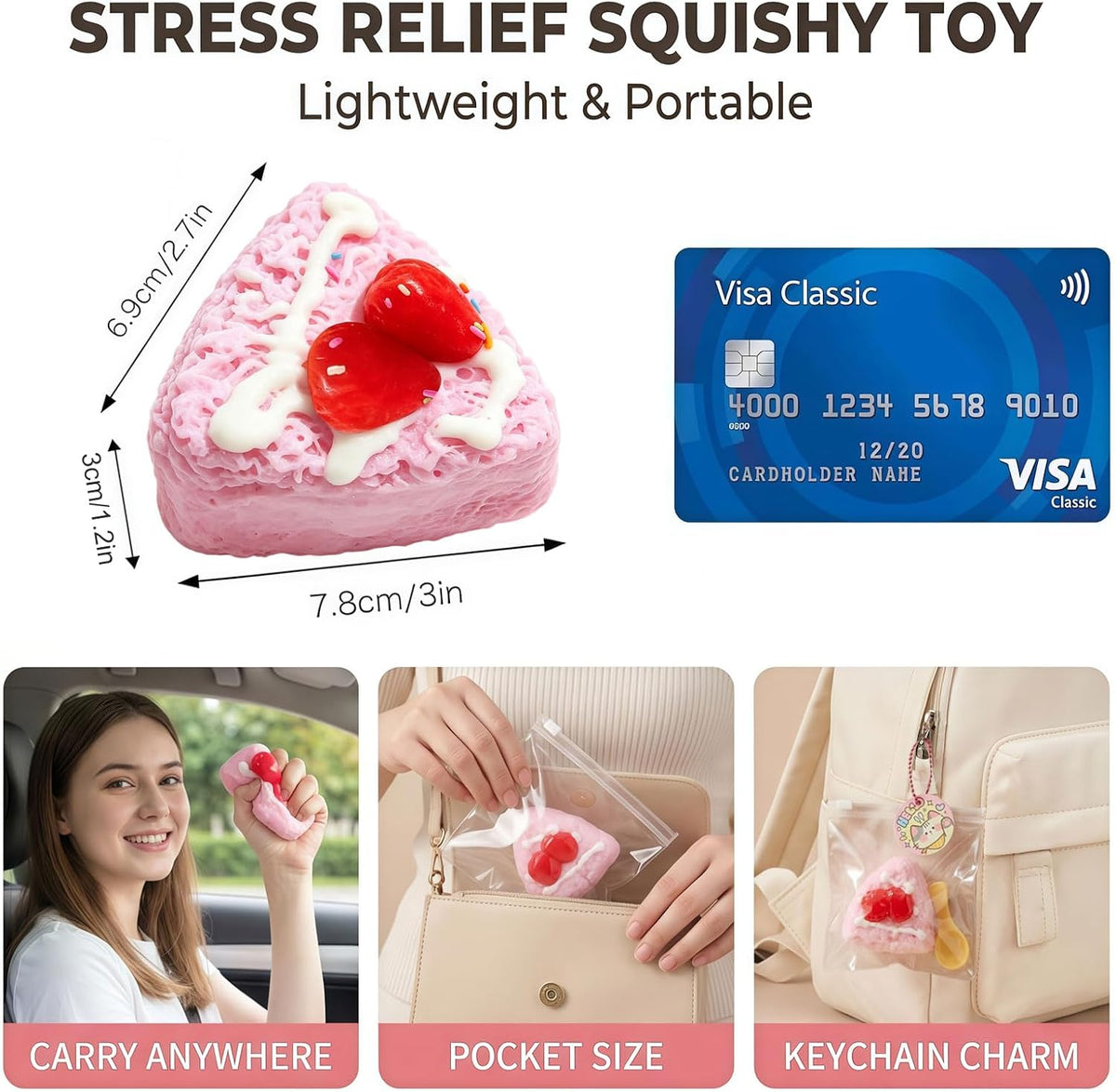 Strawberry Cake Taba Squishy Toy, Pink Fidget Slow Rising Squishy, Stress Relief Silicone Gift for Adults