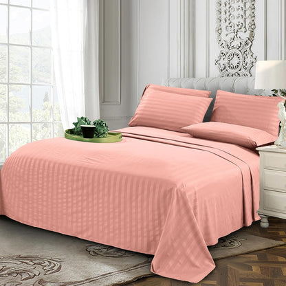 Luxury Soft Bed Sheets Dobby Stripe 1500 Premium Hotel Quality Microfiber Softness Wrinkle and Fade Resistant (6-Piece) Bedding Set, Queen, Stripe Peach Pink