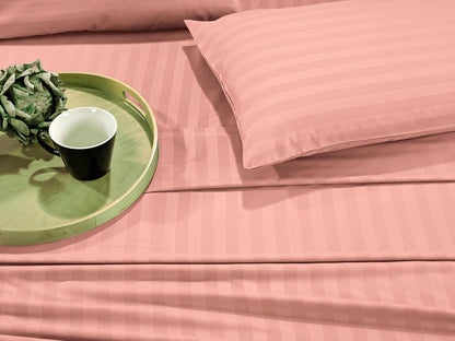Luxury Soft Bed Sheets Dobby Stripe 1500 Premium Hotel Quality Microfiber Softness Wrinkle and Fade Resistant (6-Piece) Bedding Set, Queen, Stripe Peach Pink