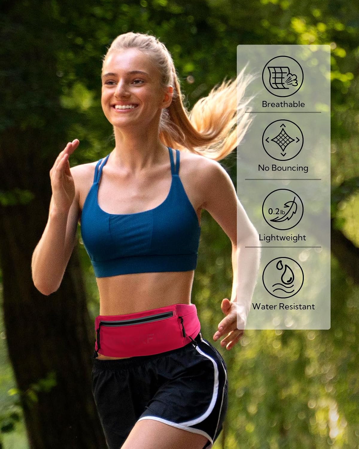 Running Belt Fanny Pack, Runner Race Belt with Bib Clip Pink