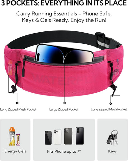 Running Belt Fanny Pack, Runner Race Belt with Bib Clip Pink