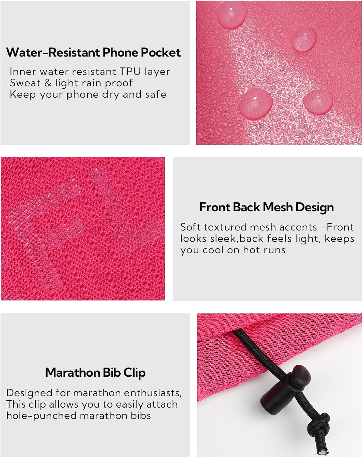 Running Belt Fanny Pack, Runner Race Belt with Bib Clip Pink