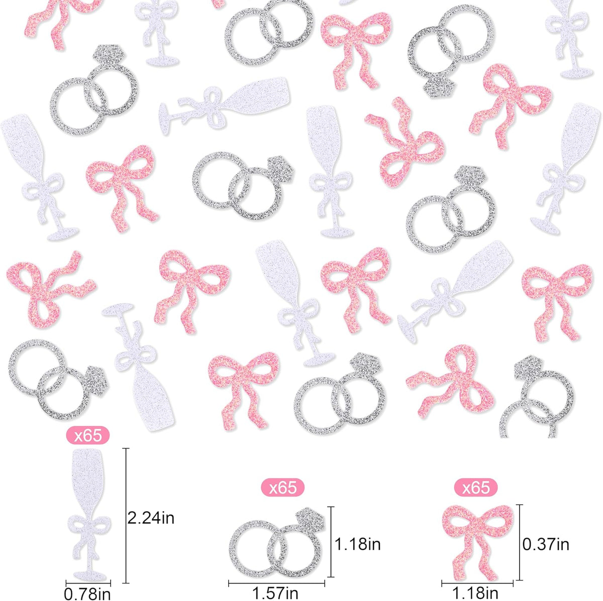 Shes Tying the Knot Bachelorette Confetti - 195PCS Bows, Rings and Champagne Flutes Bridal Shower Confetti, Pink Bow Coquette Bachelorette Decorations