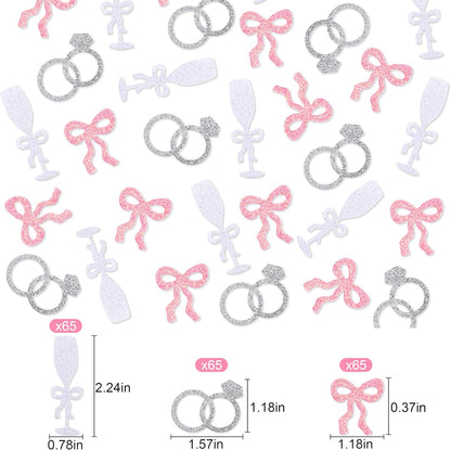 Shes Tying the Knot Bachelorette Confetti - 195PCS Bows, Rings and Champagne Flutes Bridal Shower Confetti, Pink Bow Coquette Bachelorette Decorations