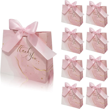 30Pack Small Thank You Gift Bags,Marble Pattern Party Favor Pink Bags with Pink Bow Ribbon,4.5x1.8x3.9Inches,Paper Bags for Birthday Wedding Bridesmaid Holiday Valentines Day (Pink)