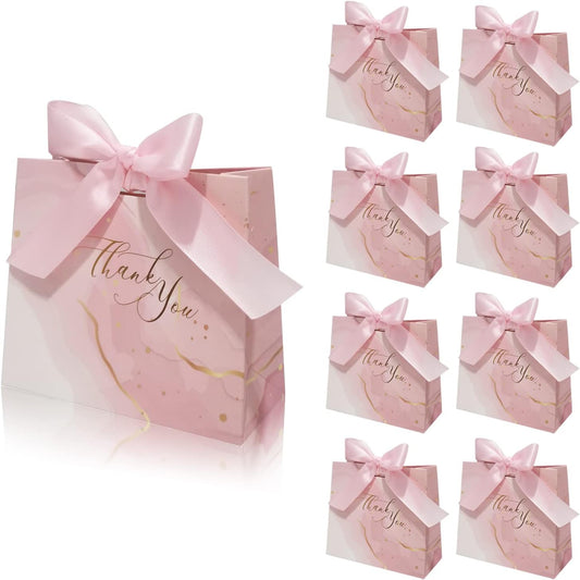 30Pack Small Thank You Gift Bags,Marble Pattern Party Favor Pink Bags with Pink Bow Ribbon,4.5x1.8x3.9Inches,Paper Bags for Birthday Wedding Bridesmaid Holiday Valentines Day (Pink)