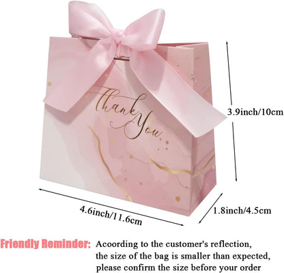 30Pack Small Thank You Gift Bags,Marble Pattern Party Favor Pink Bags with Pink Bow Ribbon,4.5x1.8x3.9Inches,Paper Bags for Birthday Wedding Bridesmaid Holiday Valentines Day (Pink)