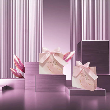 30Pack Small Thank You Gift Bags,Marble Pattern Party Favor Pink Bags with Pink Bow Ribbon,4.5x1.8x3.9Inches,Paper Bags for Birthday Wedding Bridesmaid Holiday Valentines Day (Pink)