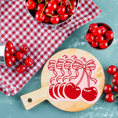 FYSUIMU 50Pcs Bow Cherry Napkins Disposable Napkin Red Pink Coquette Cherry Shaped Luncheon Dinner Paper Napkins for Wedding Birthday Bridal Baby Shower Table Decor