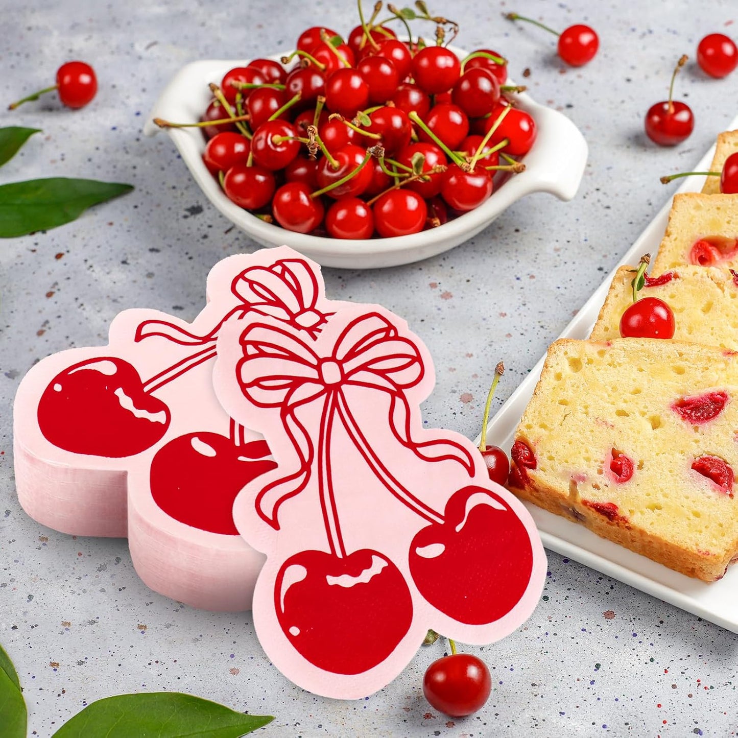 FYSUIMU 50Pcs Bow Cherry Napkins Disposable Napkin Red Pink Coquette Cherry Shaped Luncheon Dinner Paper Napkins for Wedding Birthday Bridal Baby Shower Table Decor
