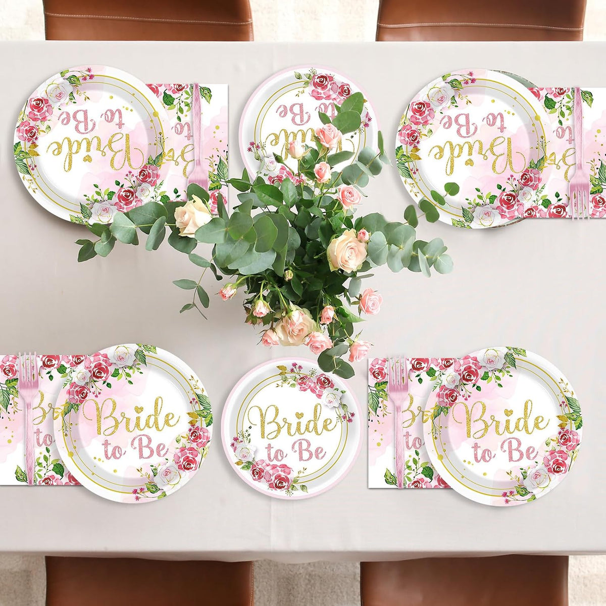 96Pcs Bridal Shower Party Decorations Floral Bride to Be Paper Plates Napkins Flower Pink Gold Wedding Tableware Set Supplies Disposable for Women Engagement Bachelorette Party Favors Serves 24
