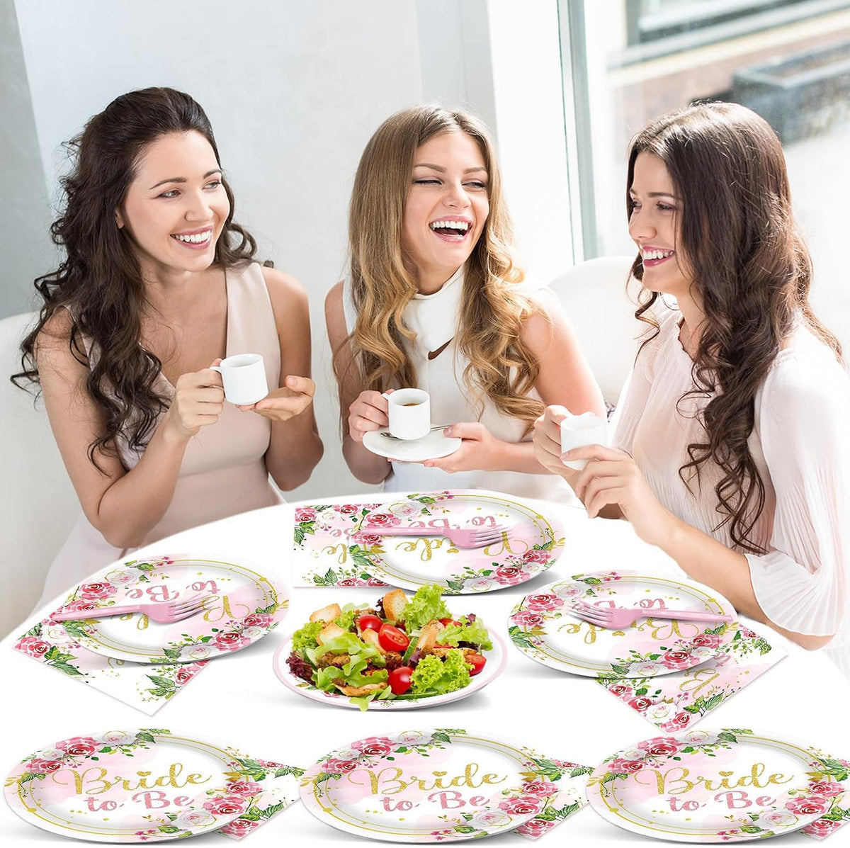 96Pcs Bridal Shower Party Decorations Floral Bride to Be Paper Plates Napkins Flower Pink Gold Wedding Tableware Set Supplies Disposable for Women Engagement Bachelorette Party Favors Serves 24