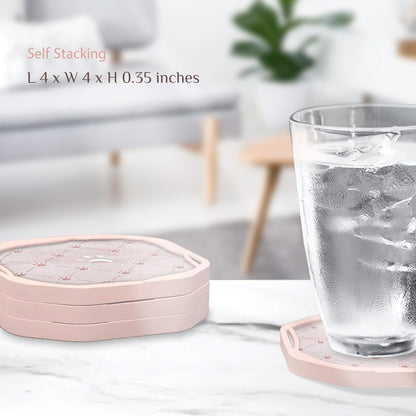 Absorbent Felt & Silicone Drink Coasters Set of 4, Pink Paw Print