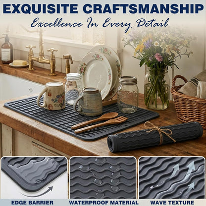 2 Pack Silicone Dish Drying Mat for Kitchen Counter Cooking Baking Liners Drawer Storage Refrigerator Espresso Machine Station Utensil Holder Washer Trivets Oven Tools 15"x11.5" Pink