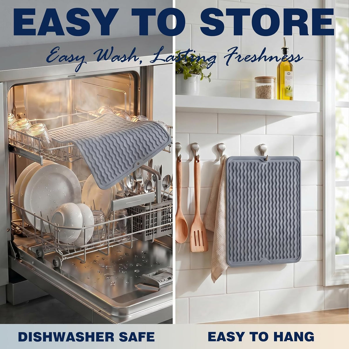 2 Pack Silicone Dish Drying Mat for Kitchen Counter Cooking Baking Liners Drawer Storage Refrigerator Espresso Machine Station Utensil Holder Washer Trivets Oven Tools 15"x11.5" Pink