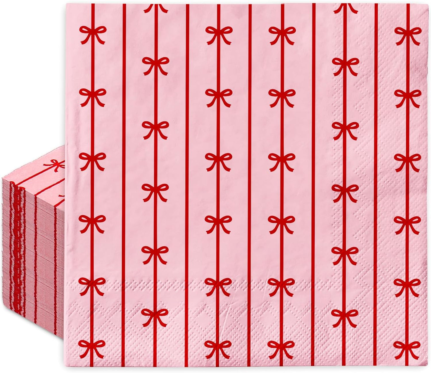 JarThenaAMCS 50 Pcs Bow Paper Napkins Mini Red Bow Knot Disposable Luncheon Napkins Pink Decorative Dinner Hand Napkin for Wedding Birthday Bridal Shower