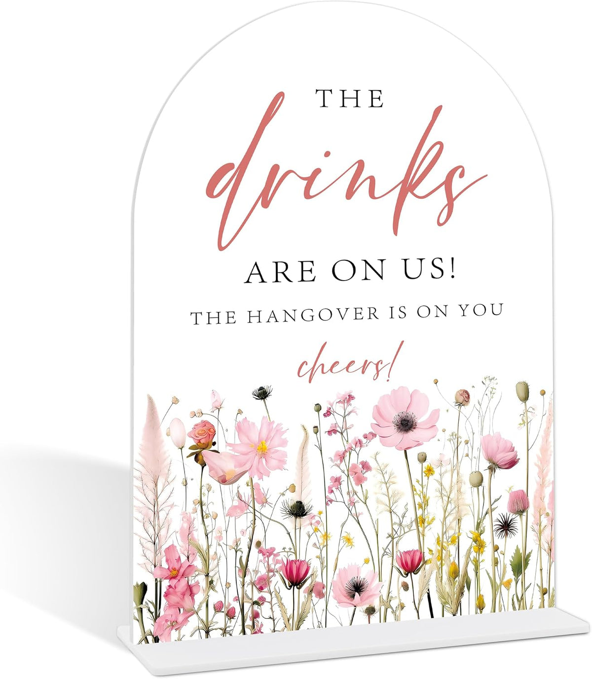 Wedding Bar Sign, Pink Flower Style Acrylic Arch Sign With Base, Flower Bar Supplies, Home Bar Decor, Party Supplies, Bridal Shower Centerpieces For Tables, Wedding Reception Decorations-15