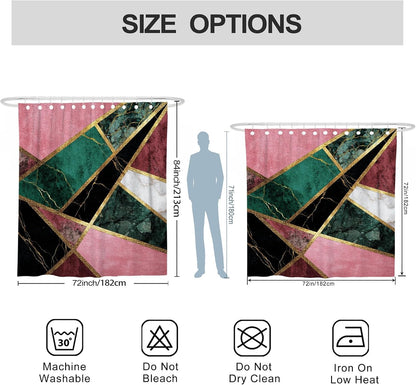 Geometric Shower Curtain, Peach Green Black White Modern Art Bathroom Decor, Spring Summer Stylish Waterproof Fabric Shower Curtain with Hooks 72x84 Inch