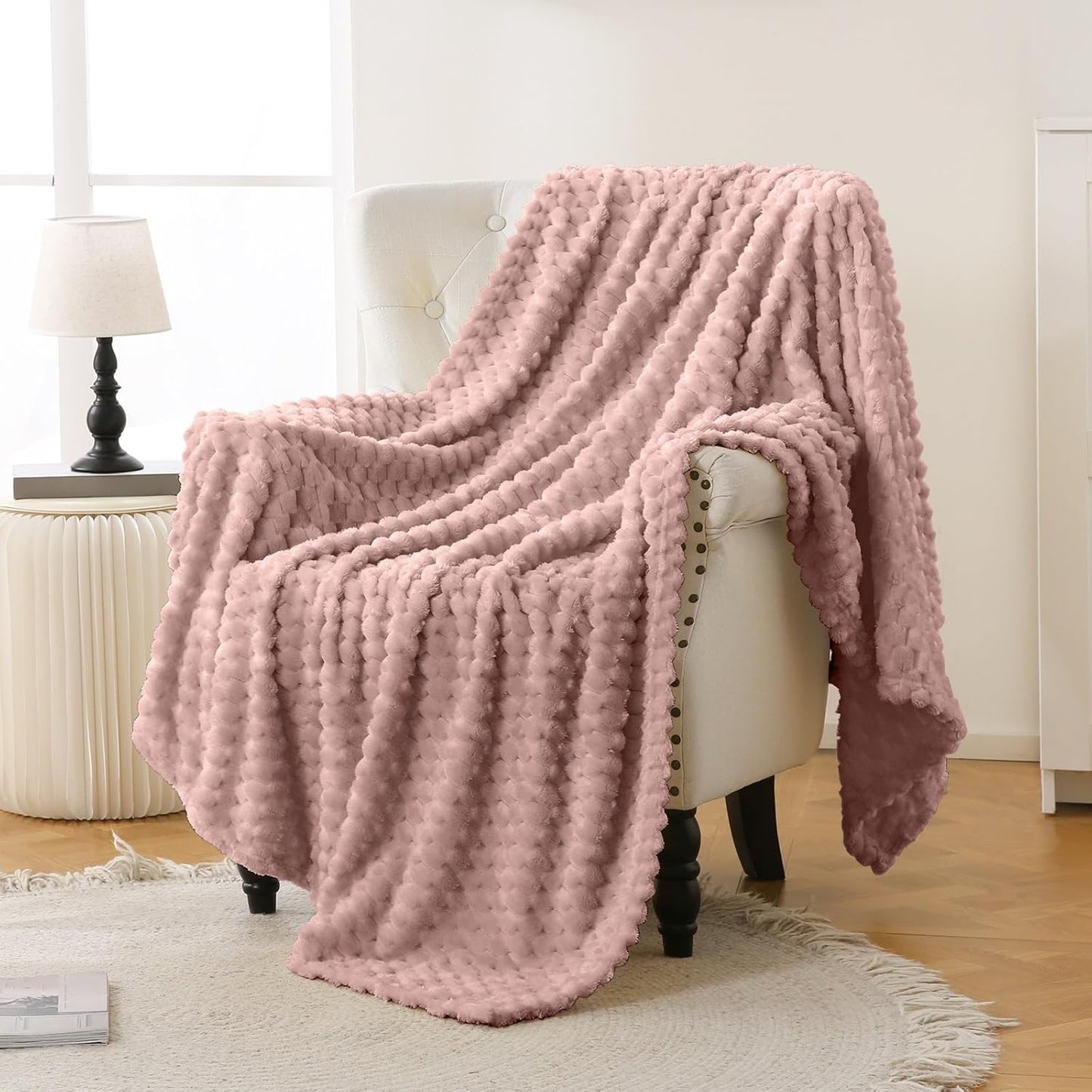 Pink Flannel Throw Blanket (50X40 inches), 300 GSM Fleece Cozy Warm Soft Lightweight Bed Sofa Blanket for Babys and Pets, Suitable for All Seasons